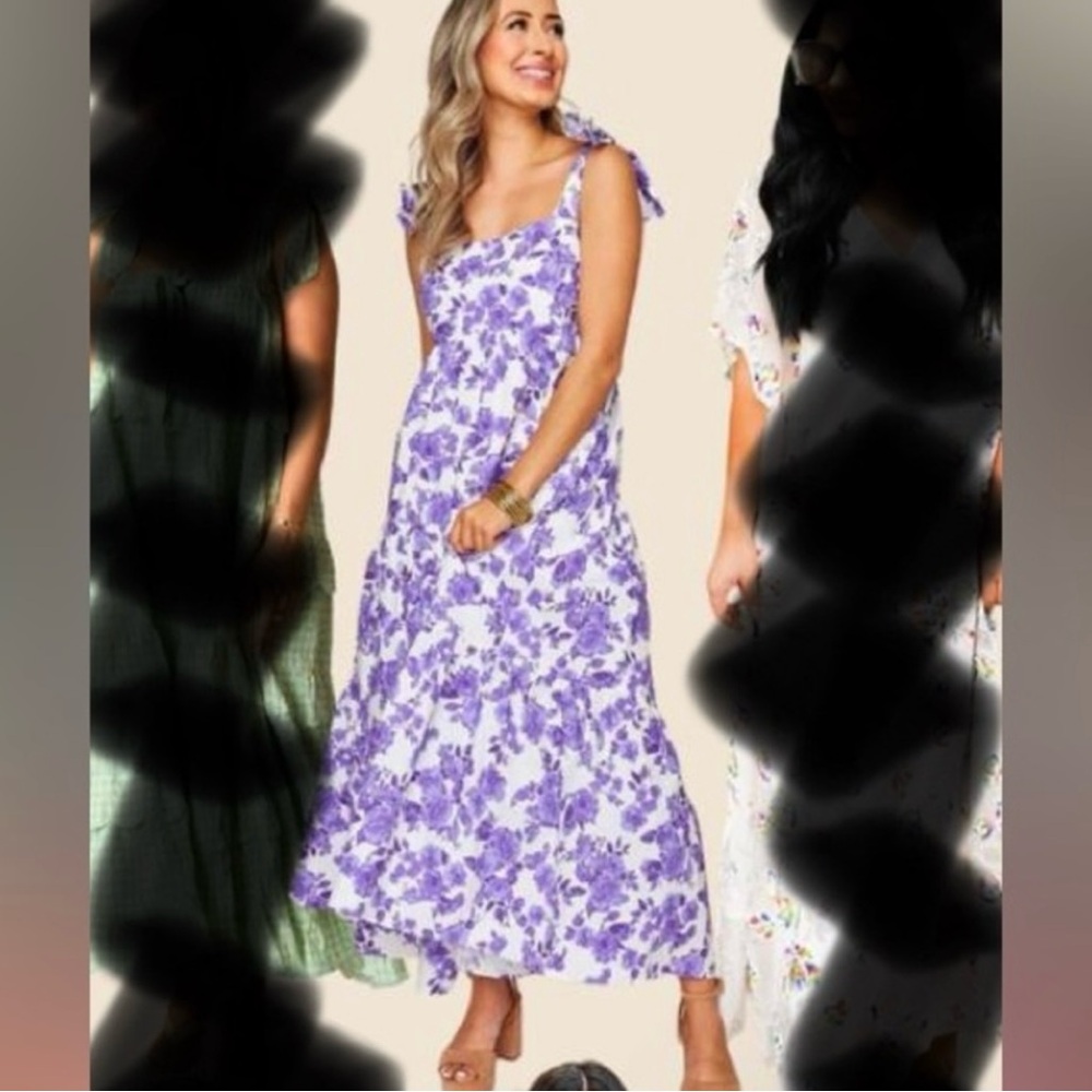 Buddy Love Purple and White Maxi Sundress with Flutter Sleeves